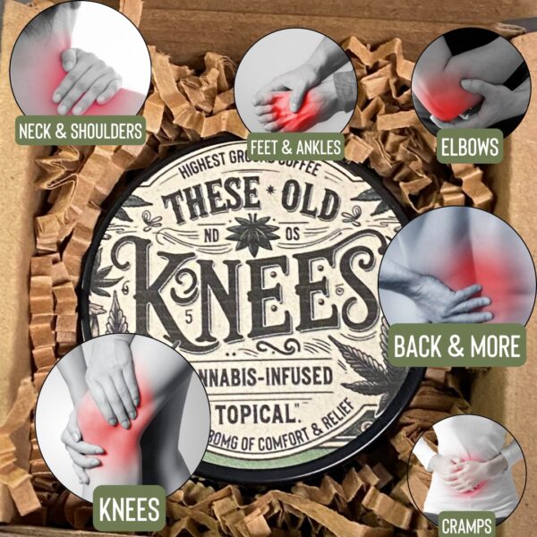 These Old Knees Concentrated Topical with 280mg of CBD, CBDa, CBGa and THC (hemp derived)
